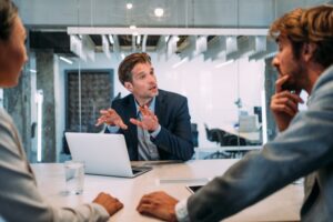 clients receiving tax strategy advice at maryland technology company